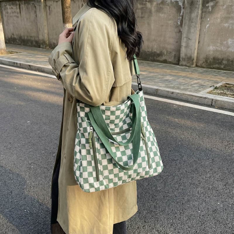 Grande capacidade xadrez xadrez sacola feminina All-Match bolsa de um ombro 2026 saco de compras Casual St