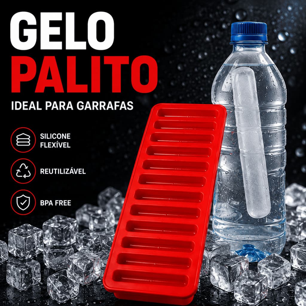 Forma Para Gelo Palito Silicone 24,5x9cm Vermelho Cavidades Retangular para Garrafas Cozinha Multiuso Geladeira