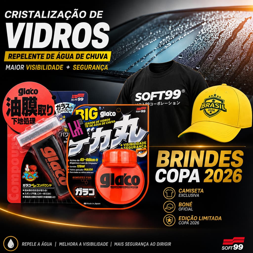 Glass Compound Glaco Big Soft99 Descontaminante de Vidro Tira Gordura Cristalizador Vidros Repelente a Agua
