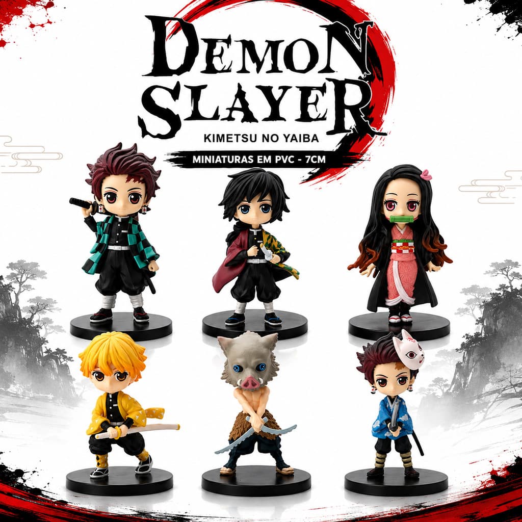 Demon Slayer Action Figure Boneco Miniatura 7cm Tanjiro Nezuko Giyu Zenitsu Inosuke Geek Decoração