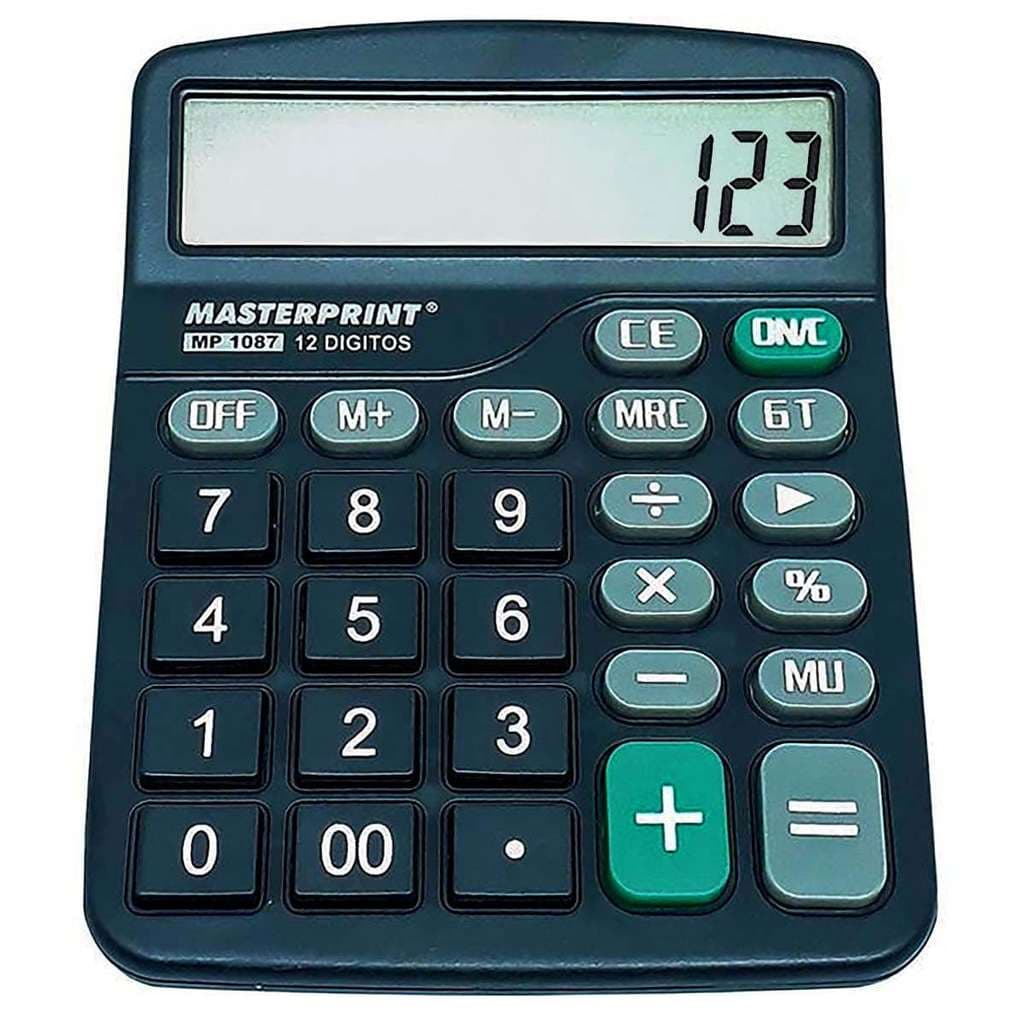 Calculadora de Mesa 12 dígitos Masterprint MP-1087 Bateria Interna Display com Números Grandes