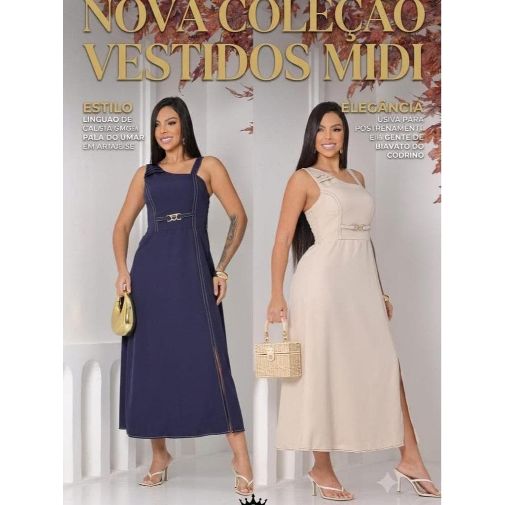 Vestido Midi Feminino Um Ombro Só com Fenda e Fivela Elegante Festa Casamento Social
