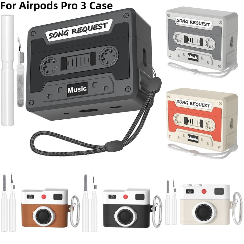 2025 Caso De Fita Cassete Para Airpods Pro 3 Silicone Fone De Ouvido Airpods4 Capa Pro2 Fones wi th Chaveiro & Kit Mais