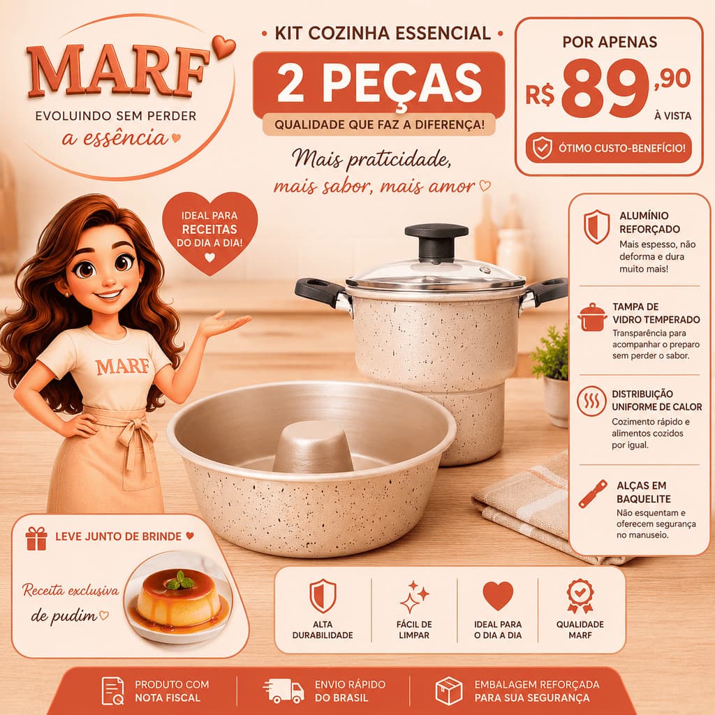 Cuscuzeiro + Forma de Pudim Antiaderente em Alumínio na Cor Marfim - Seu kit Café da Manhã Perfeito