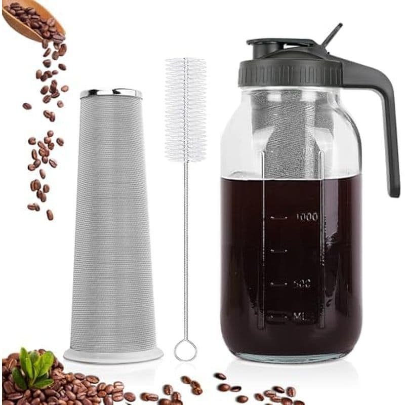 Cafeteira De Fermentação Fria , Jarra De Pedreiro De 64 Onças Com Filtro De Aço Inoxidável , Tampa De Alça De Bico , Vid