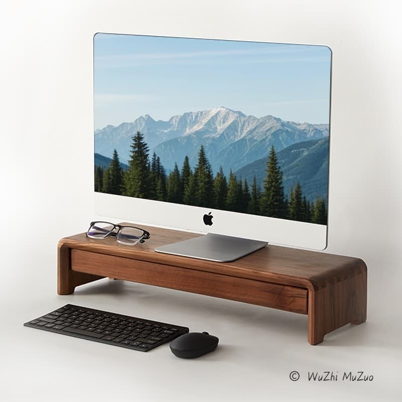 Suporte com mesa nogueira tela do computador Desktop preto Base de armazenamento Monitor gaveta do agregado familiar nor
