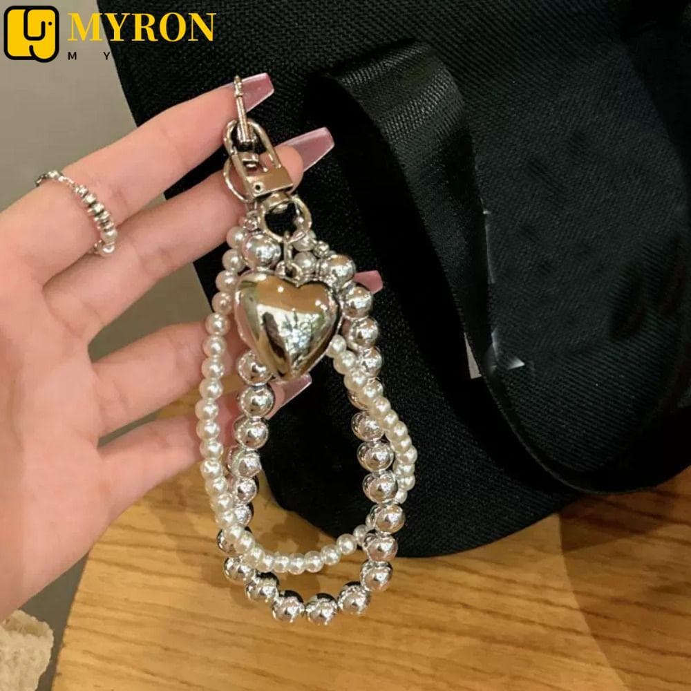 Corrente De Telefone Anti-Perda MYRON1 , Alça Com Contas De Moda De Luxo , Corda Curta De Pulso De Coração De Amor