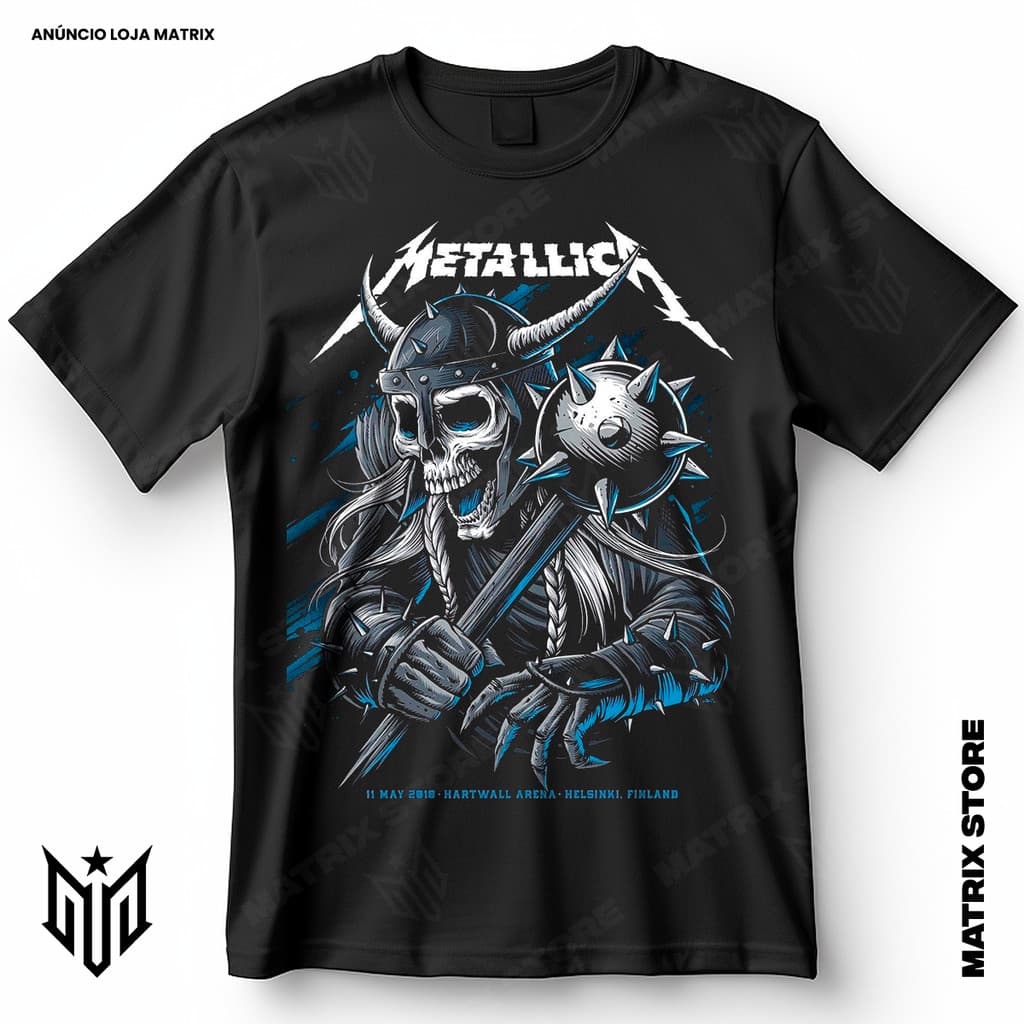 Camisa Metallica Caveira Rock & Roll Blusa Camiseta de Rock 100% Algodão