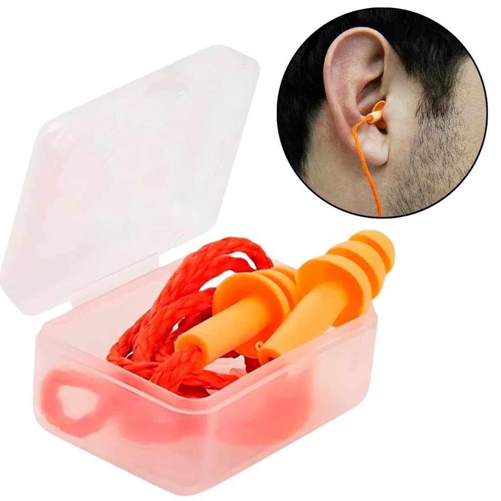 Protetor Auricular Silicone EPI Tipo Plug com Cordão Laranja Valeplast Protetor de Ouvido Abafador de Ruído Obra