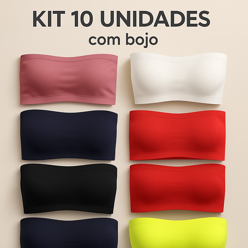 KIT 10 Top Fitness Feminino Cropped Faixa Sutiã Tomara Que Caia  COM BOJO