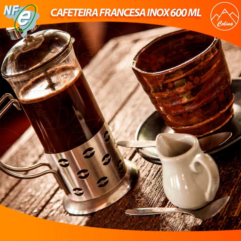 Cafeteira Prensa Francesa Vidro e Aço Inox 600ML Café, Chá e Leite Nano Shop