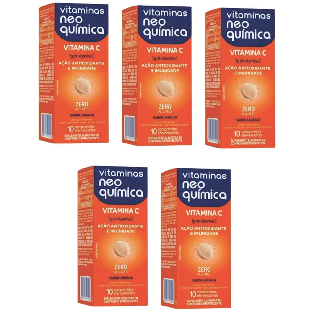 Kit 5x Vitamina C Neo Quimica 1g Efervescente 10 Comprimidos Laranja