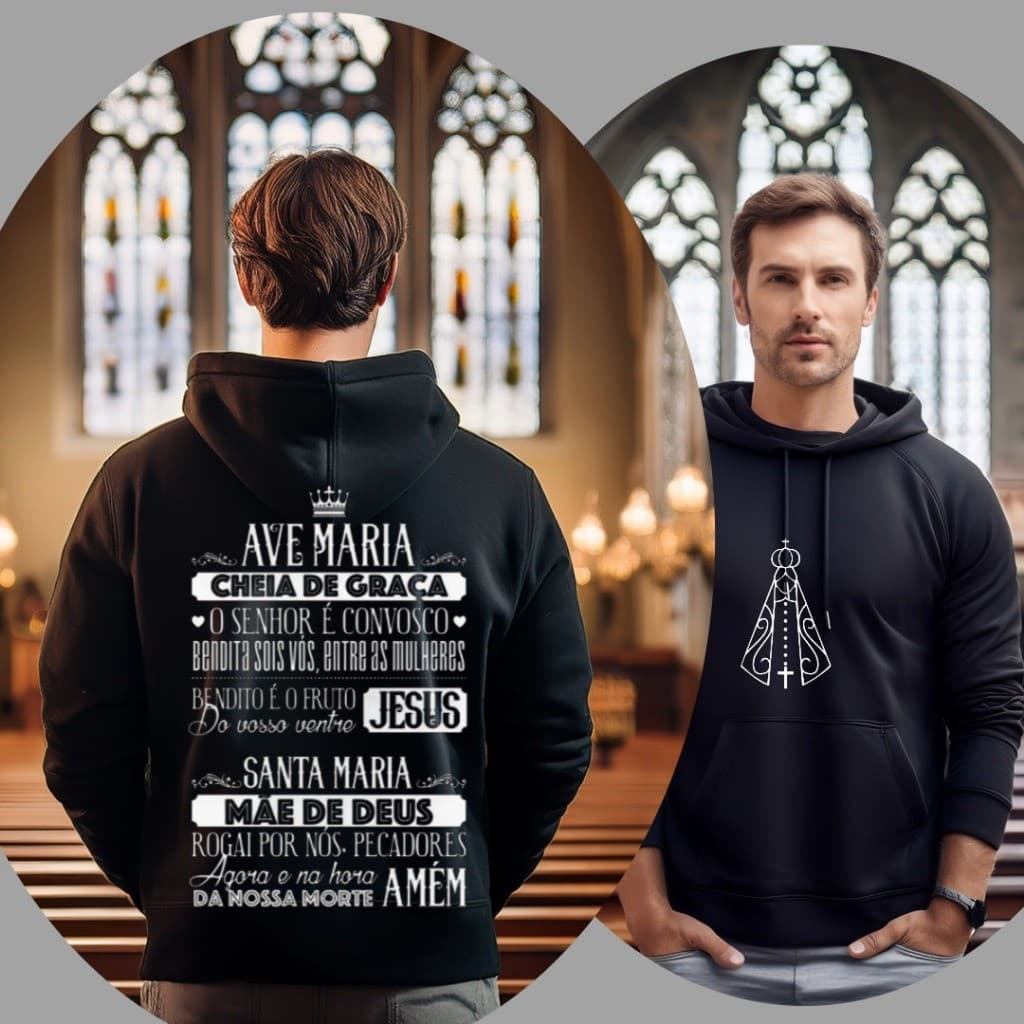 Moletom blusa de frio agasalho canguru estampado Nossa Senhora Religião  Oração Ave Maria