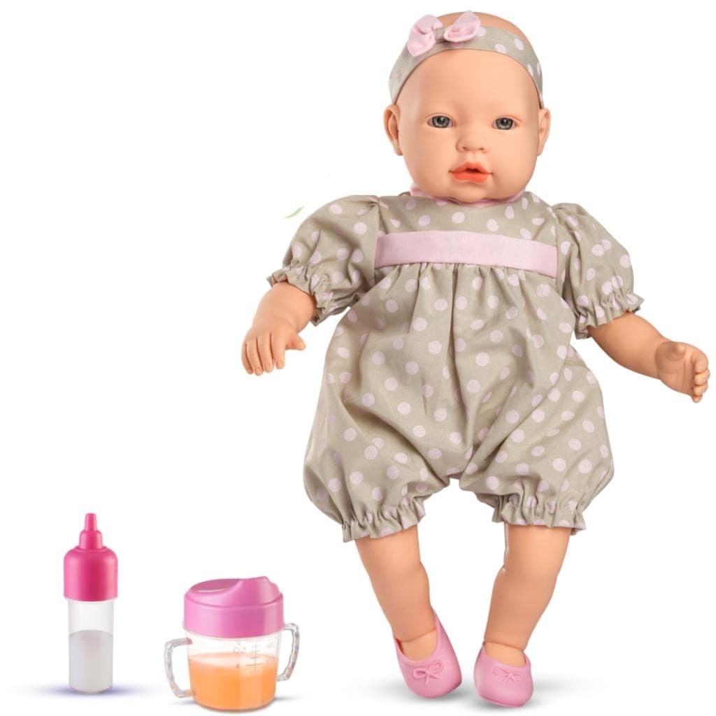 Boneca Claire Roma 42 cm Suco e Mamadeira Mágica Fralda Chupeta +3 Anos Brincadeira Carinhosa