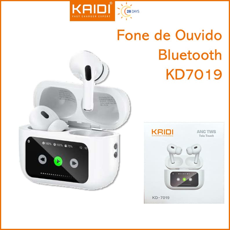 Fone de Ouvido Sem fio Bluetooth TWS Tela Touch Kaidi KD-7019