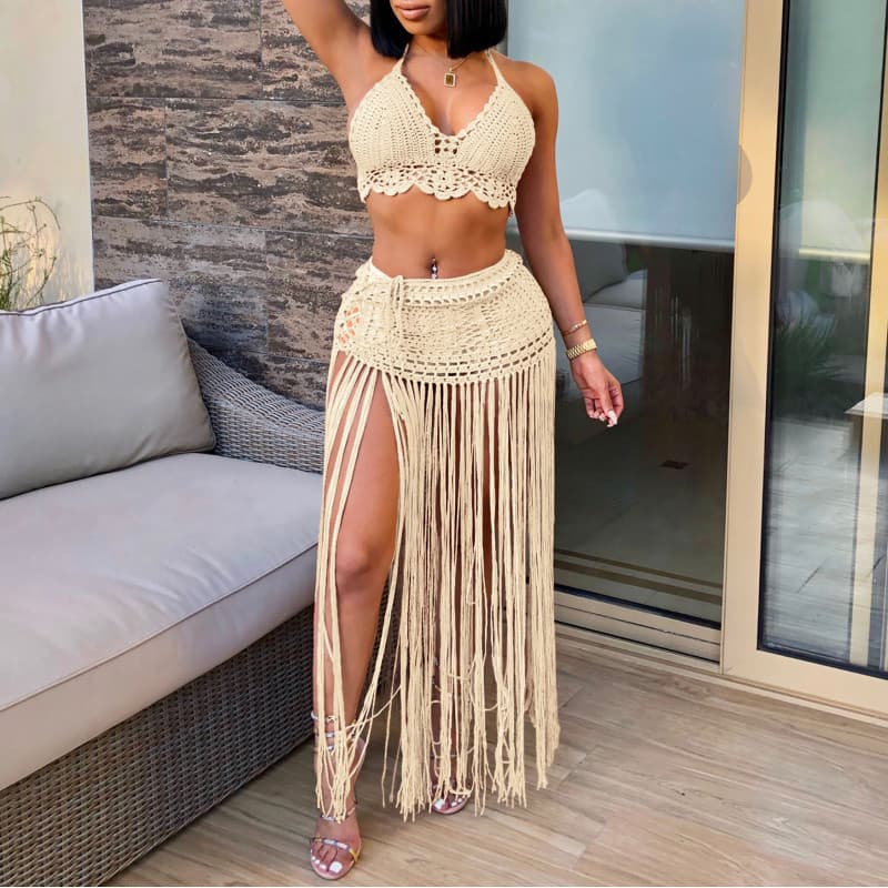 2 peças maiô senhoras terno pino gancho biquíni moda franjas maiô cor sólida vestido de praia