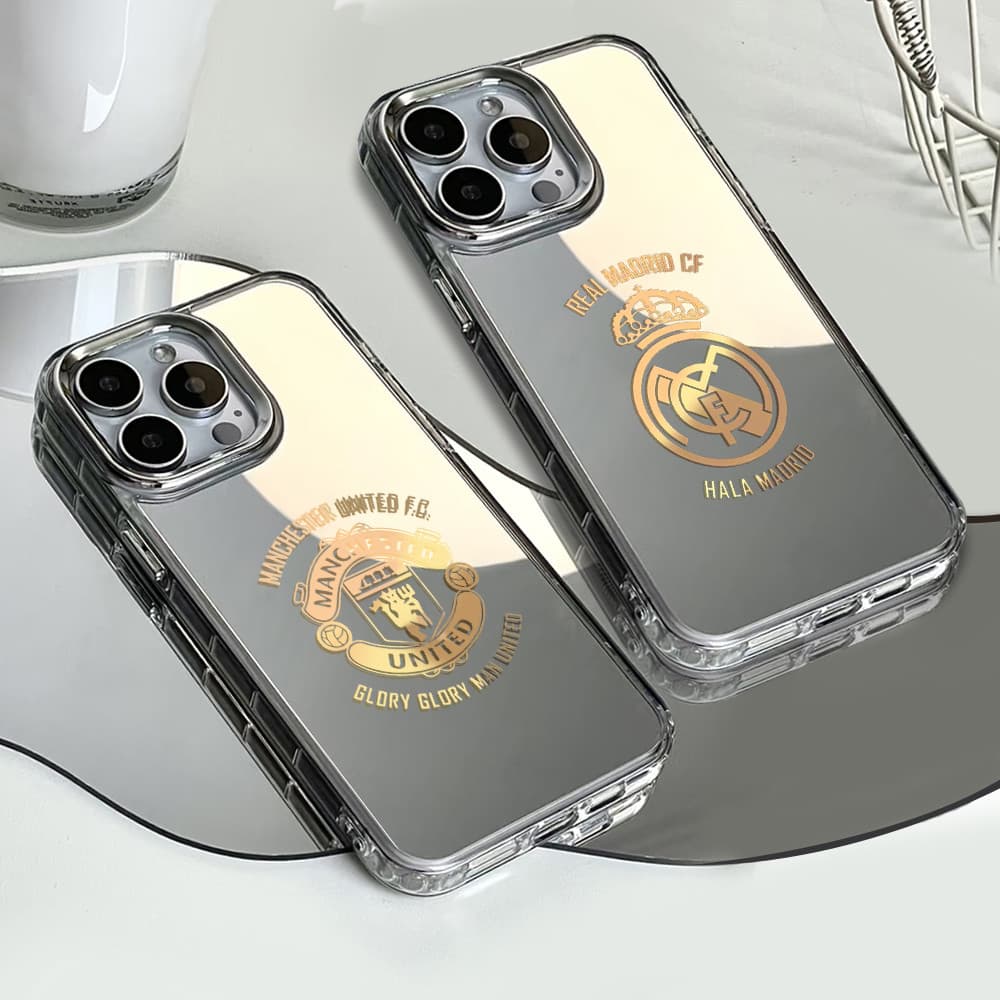 Capa De Telefone De Futebol Do Real Madrid Para iPhone 16/15/13/12/11/PRO MAX/MINI/PLUS/X/XR Espelho anti-Queda E Protet