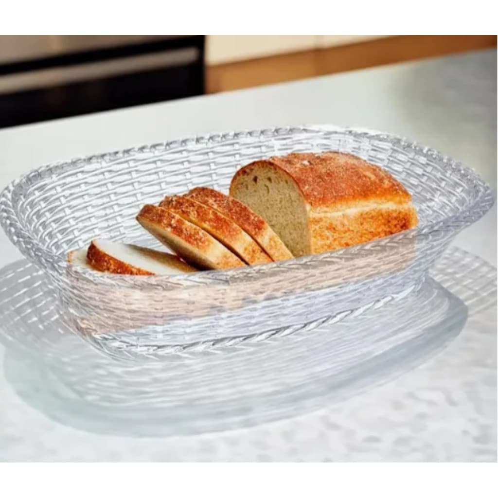 Porta Pão De Acrílico Cristal Oval Trançado Para Alimento - 30cm