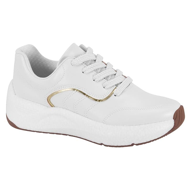 Tênis Beira Rio Casual Feminino Com Solado Plataforma Branco/Dourado