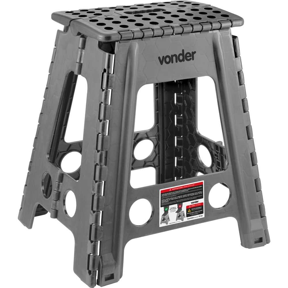 Banqueta Plástica Dobrável Cinza Altura 450mm Vonder