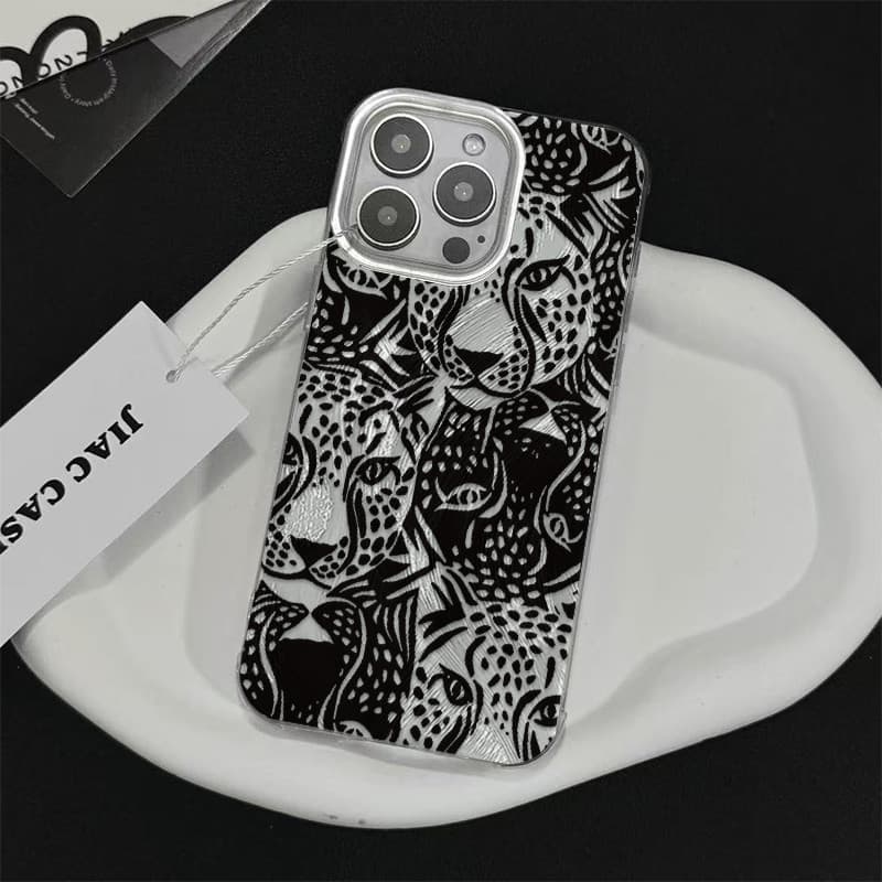 Capinha Padrão de leopardo vazado estiloso iPhone 16 15 17 14 13 12 11 Pro Max iPhone 7 8 plus Anti-impacto Capa