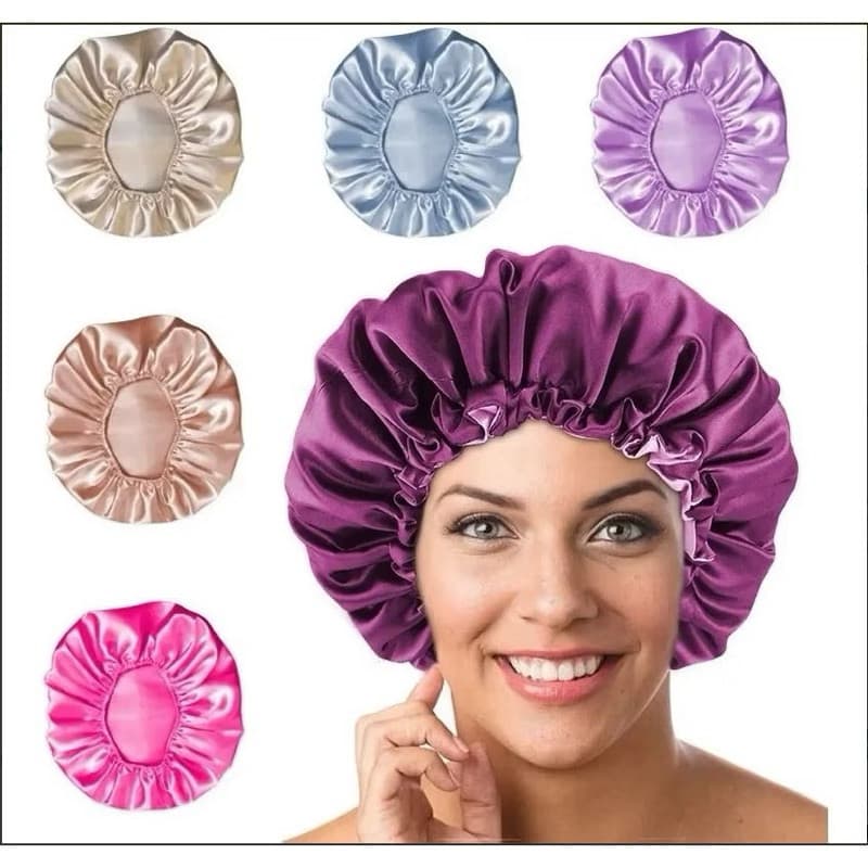 Touca de Cetim Anti-Frizz Multicor Com Elástico  Maleável Para Cabelo