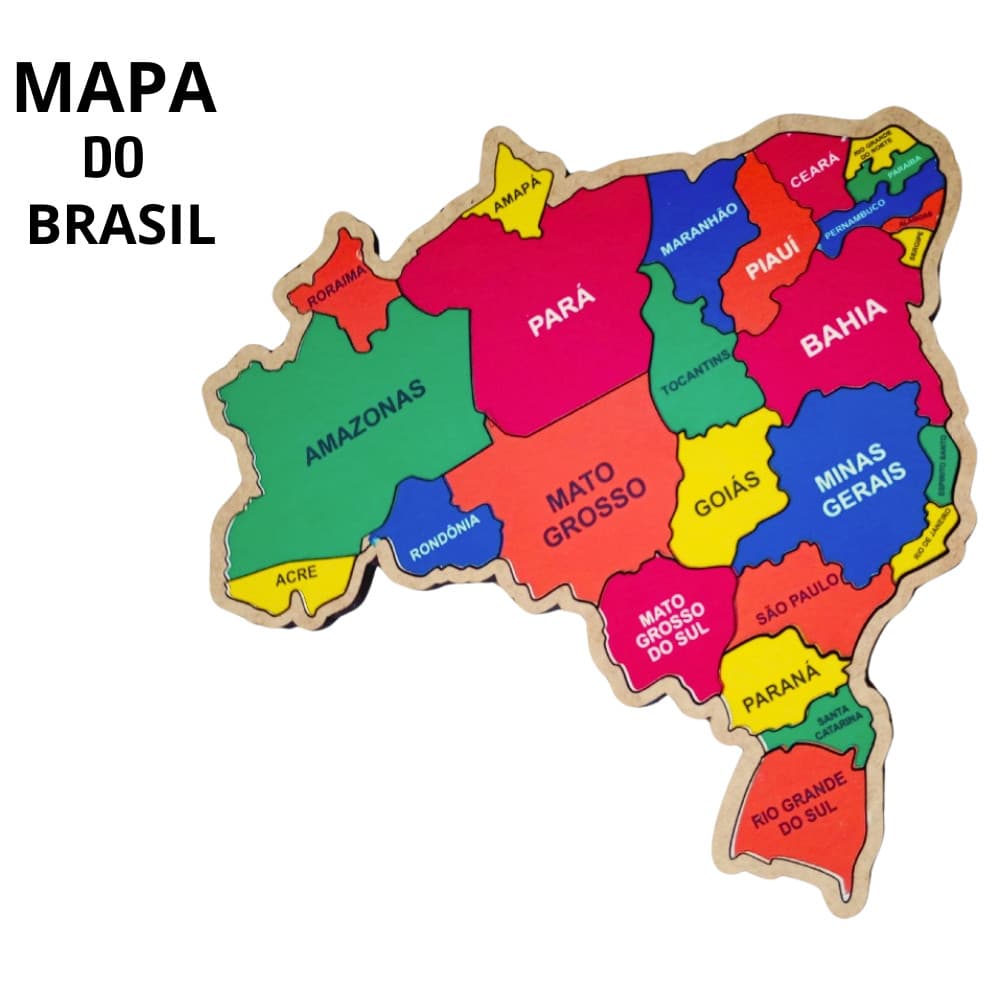 Quebra Cabeça Mapa do Brasil Em Madeira MDF Peças Grandes Brinquedo Educativo