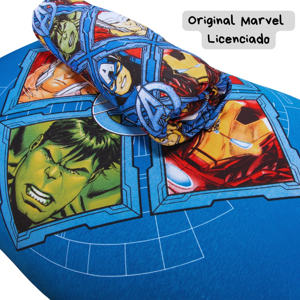 Jogo de Cama Solteiro Infantil com Elástico 2 Peças Azul Marvel Vingadores