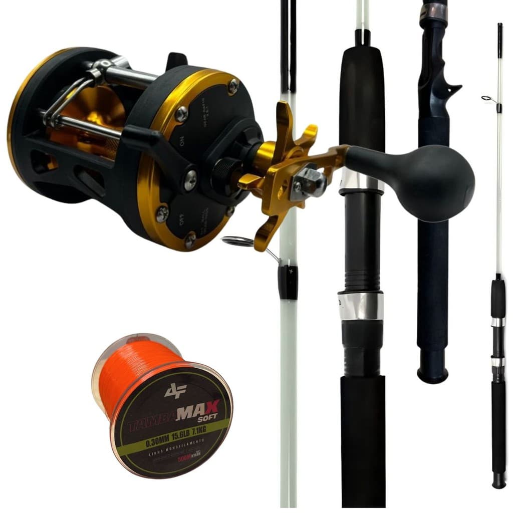 Kit Pescaria Pesada Carretilha Drag 15kg Vara 65lbs + Linha
