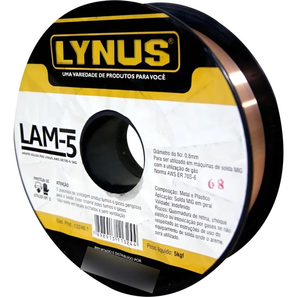 Lynus Lam-5 Arame De Solda Mig Er70s-6 Com Gás 0,8mm 5kg
