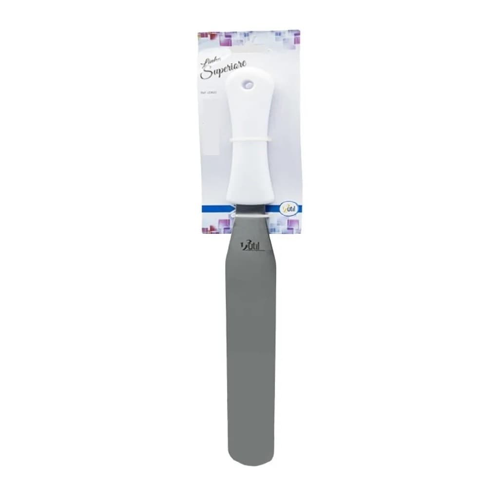 Espátula de confeiteiro reta aço Inox 8" Cabo branco 33Cm UD625