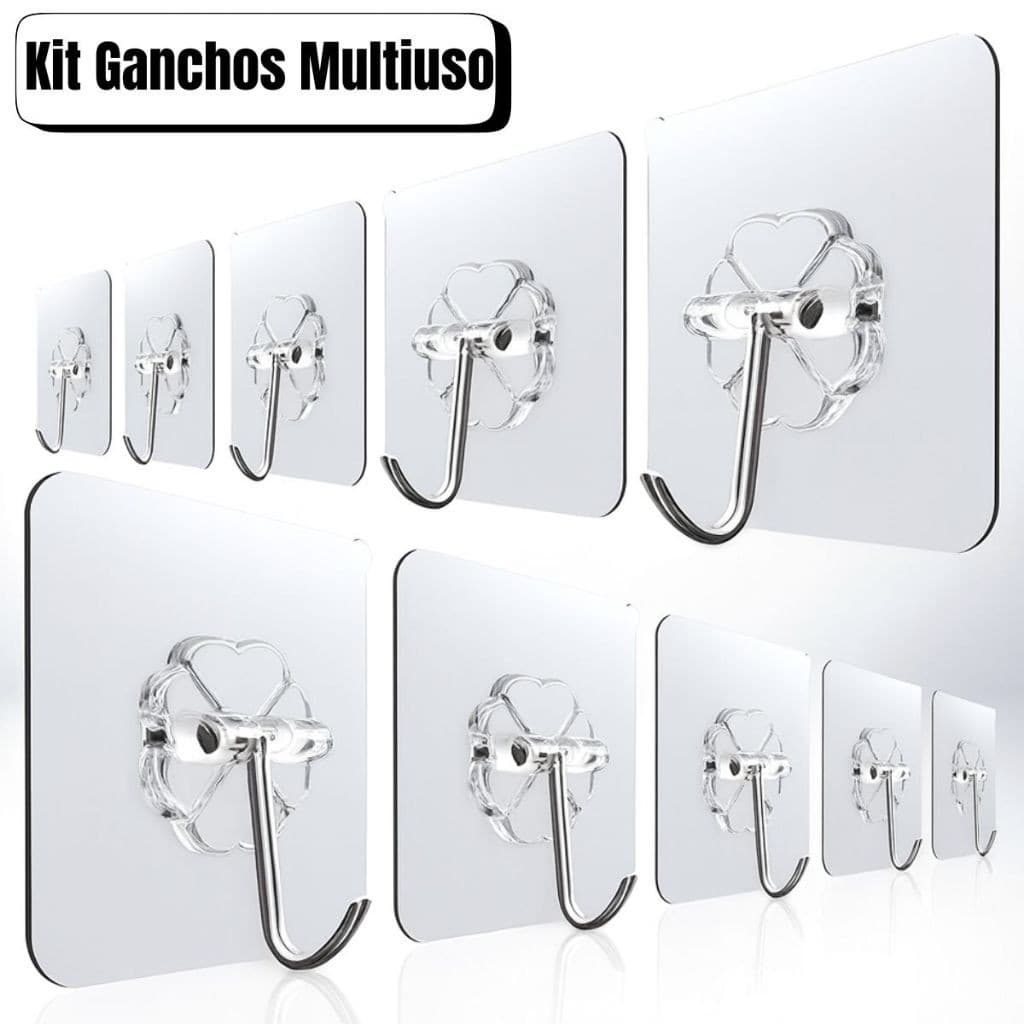 KIT Até 20 Kit Ganchos Adesivos Transparentes Multiuso Doméstico – Suporte Forte para Parede, Cozinha e Banheiro Casa ar