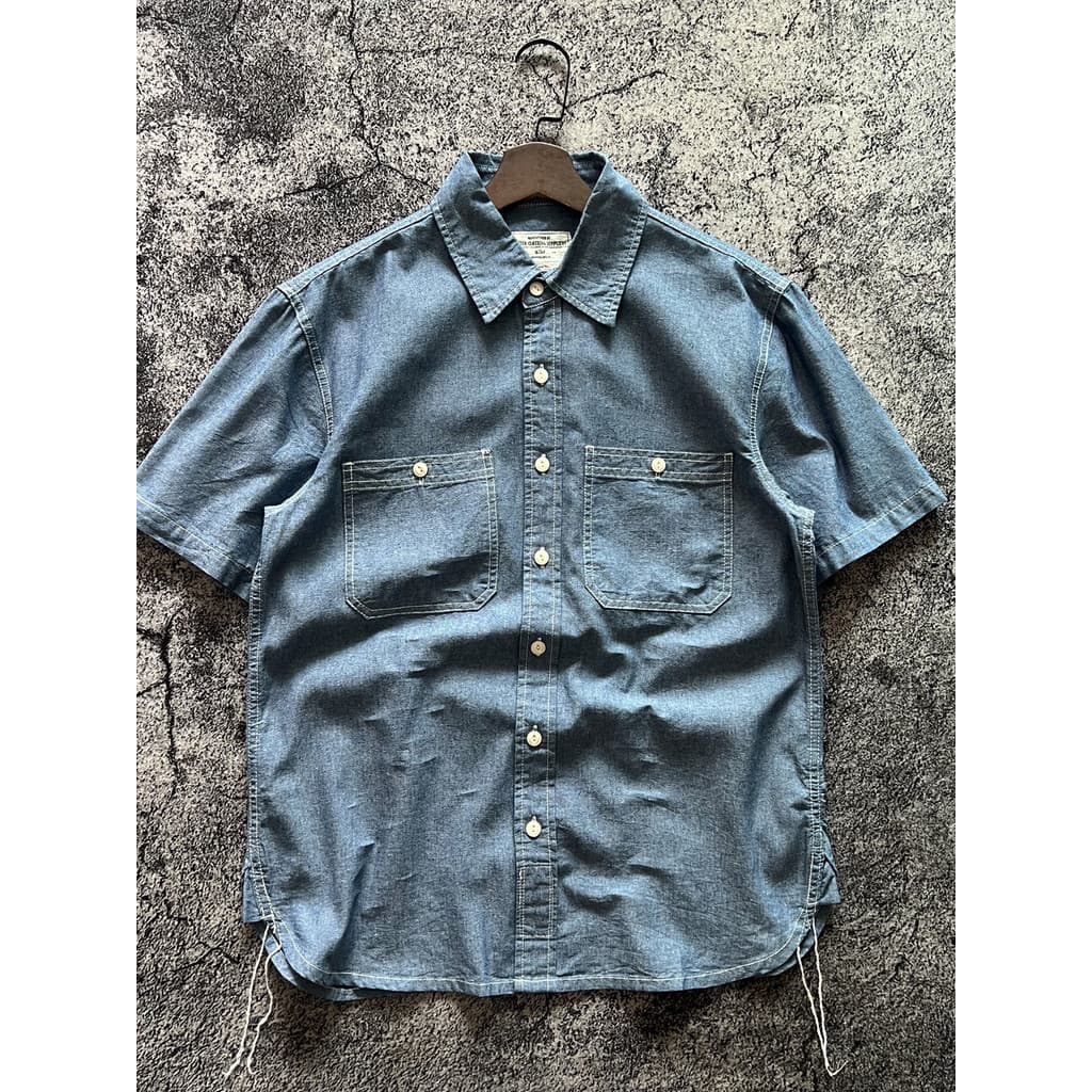 Americano Retro juventude pano lavado denim verão masculino refrescante camisa jeans de manga curta na moda camisa Casua