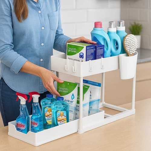 Organizador Multiuso 2 Níveis Bandeja Corrediça Branca Cosméticos produtos higiene limpeza Oferta