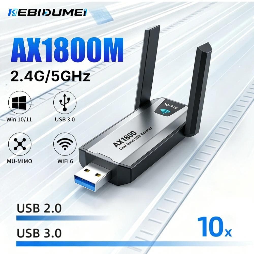 USB3.0 Wifi6 1800Mbps Adaptador Wi-Fi Banda Dupla 2.4G/5Ghz Placa De Rede Sem Fio USB 3.0 Dongle Para Win 10/11 Driver G