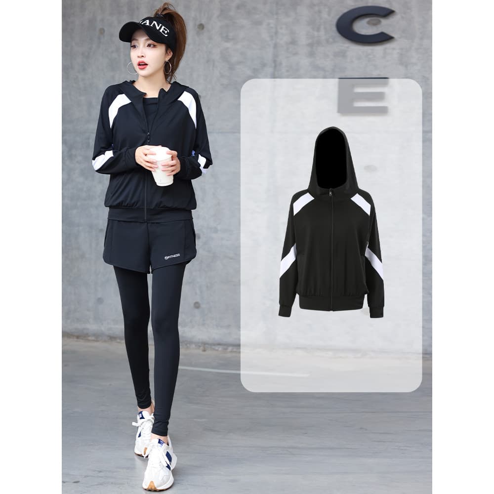Jaqueta esportiva de Fitness feminina outono 2025 novo estilo ao ar livre correndo Wear solto Casual com capuz zíper jaq