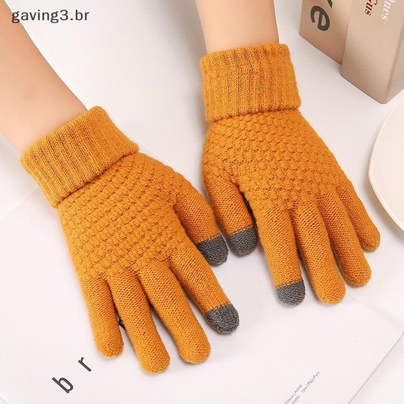 [GAVBR] Luvas De Tela Sensível Ao Toque De Outono E Inverno Tricotadas Jacquard Thi Dedo Quente Masculino Feminino Dobrá