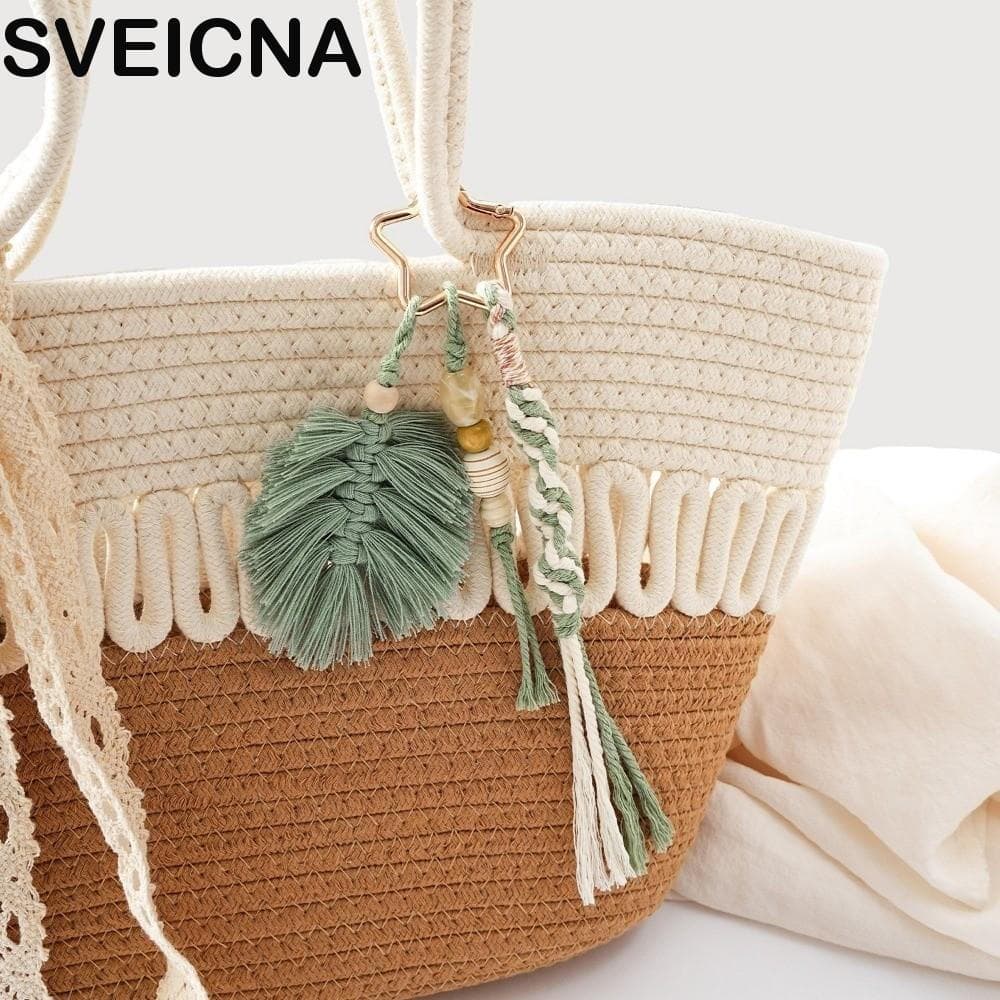 Chaveiro Trançado SVEICNA , Tecido Feito À Mão Com Flor Estilo Campo , Pingente De Bolsa