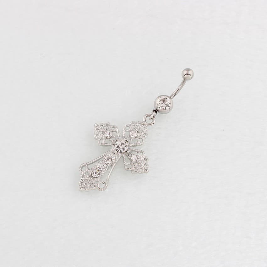 | 【piercing umbigo】 | bijuterias femininas ☬Tatuagem de tinta laboratório cruz umbigo prego pingente tipo botão de aço t
