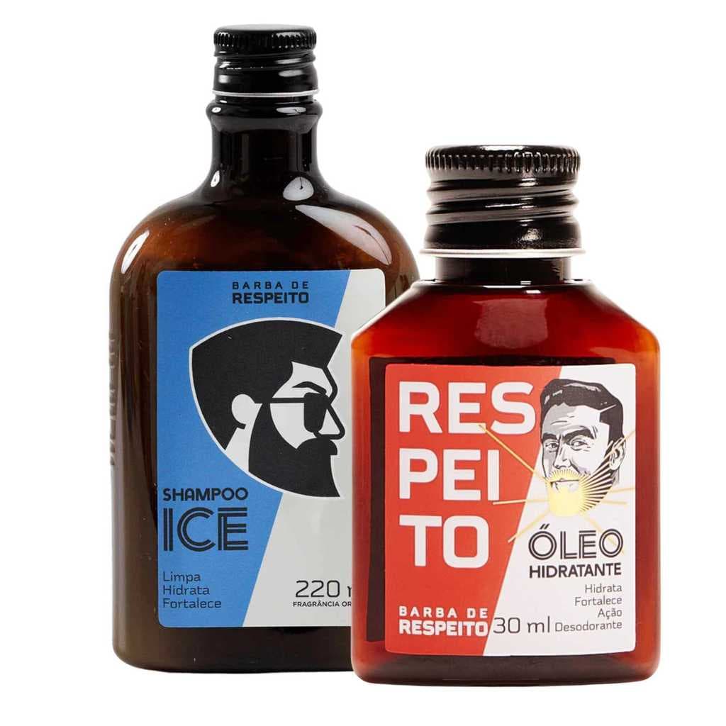 Kit BARBA DE RESPEITO Shampoo Ice para Cabelo 220ml + Óleo de Barba Canela e Rum 30ml