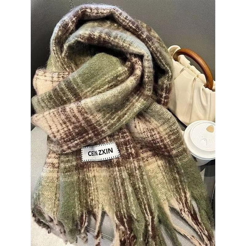 Lenço de inverno verificado Premium engrossado estudante novo estilo coreano borla atmosfera quente casal All-Match xale