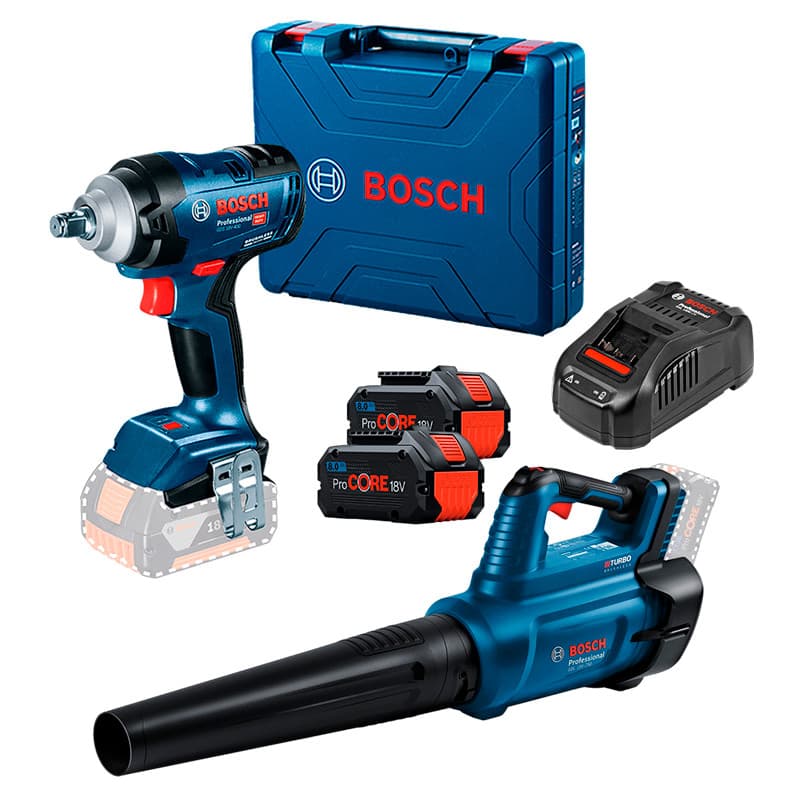 Soprador de Folhas GBL18V-750 + Chave Impacto 1/2" GDS18V-400 + 2 Baterias ProCore 18V 8Ah + Carregador GAL1880CV Bosch