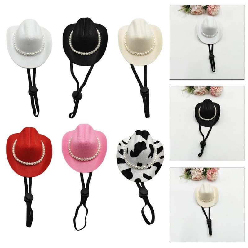 Estone Elegante Chapéu Cowboy Para Cães Férias Pérolas Headwear Traje Cão Gatos Adereços Halloween