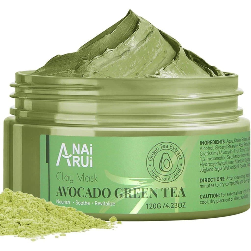 Máscara de Argila de Chá Verde e Abacate ANAiRUi, Máscara de Lama Matcha, Hidratante, Limpeza Profunda dos Poros, Tratam