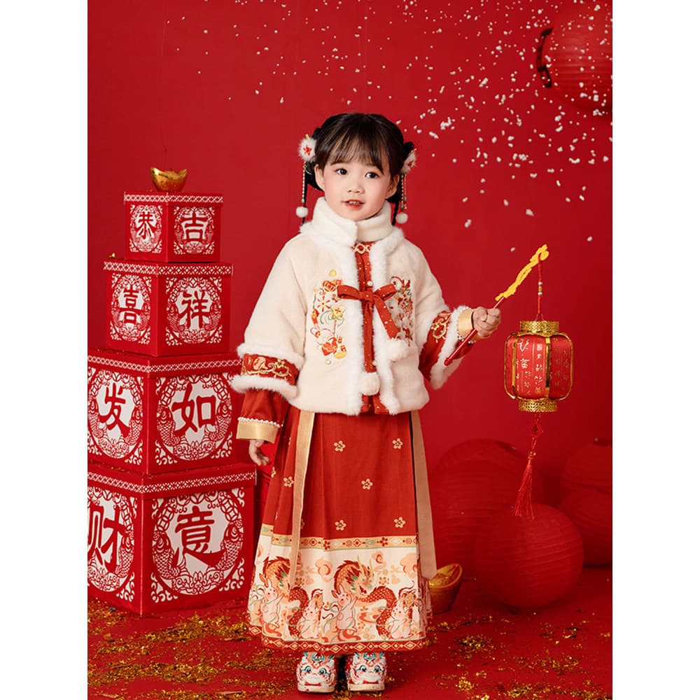 Hanfu outono inverno meninas crianças trajes antigos roupas de ano novo bebê estilo chinês festivo cavalo rosto saia ter