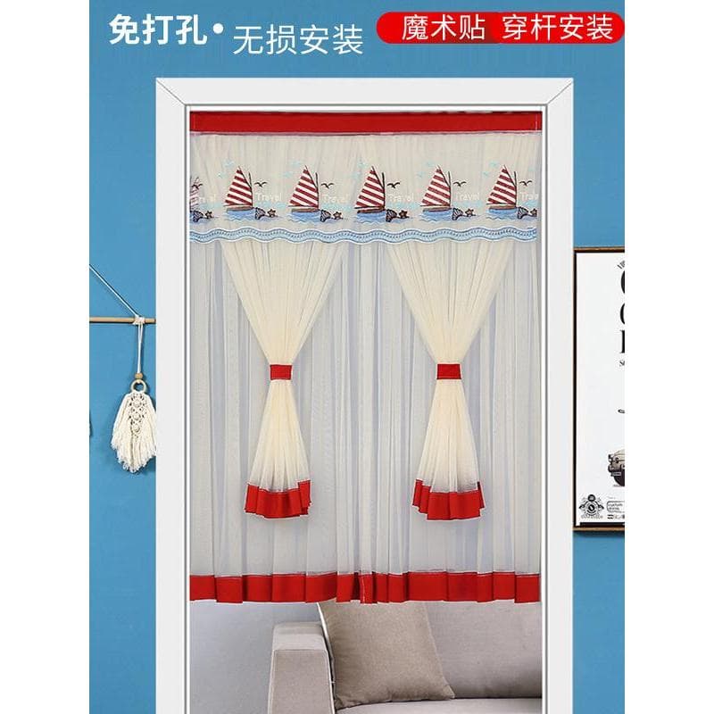 Cortina de porta tecido divisória cortina ar condicionado doméstico sem perfuração quarto nórdico simples pára-brisa ban