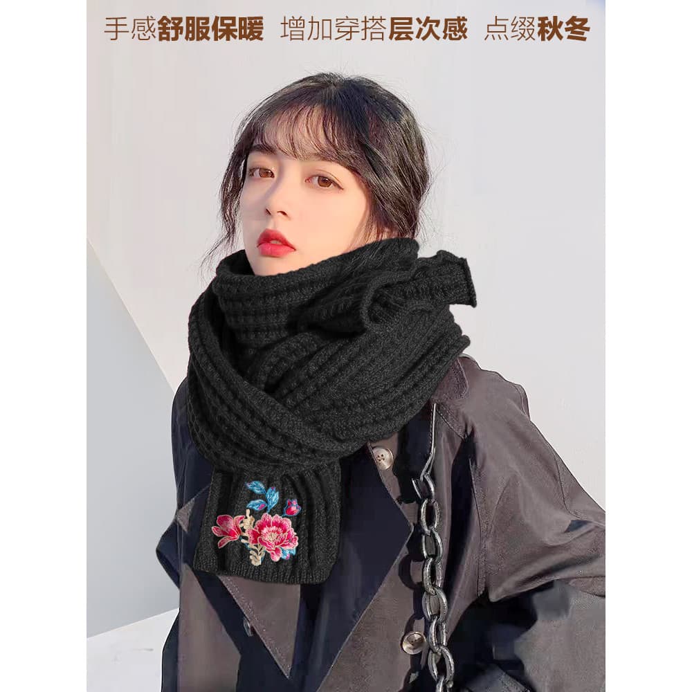 All-Match estilo chinês bordado flor longo cachecol senhoras 2026 novo estilo outono inverno quente cachecol de lã de ma
