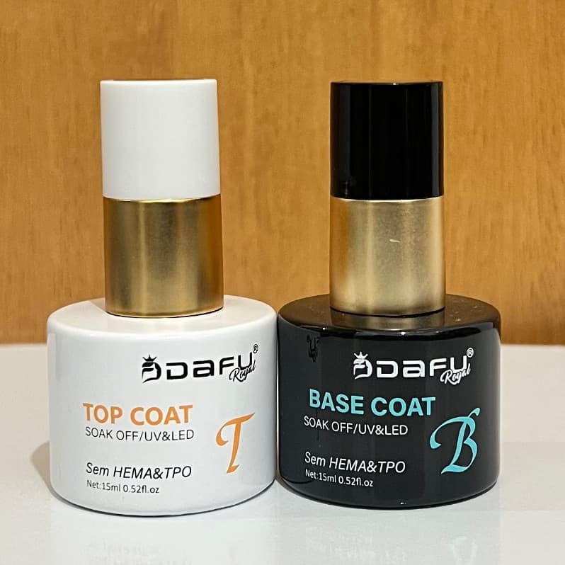 NOVO Kit Dafu Royal Base + Top Coat 15ml Unhas em Gel Perfeitas Brilho Espelhado Sem HEMA/TPO UV/LED
