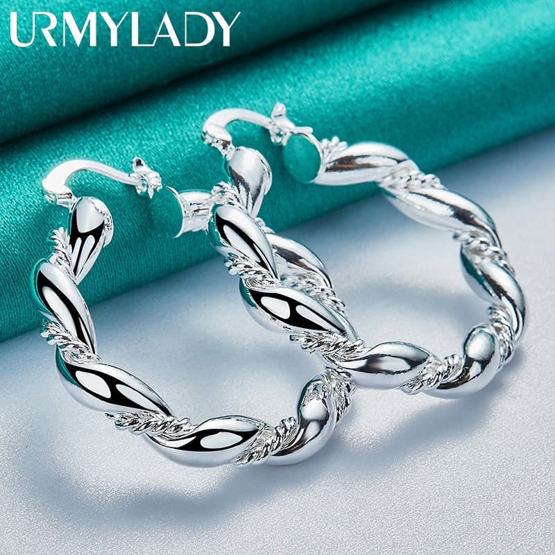 URMYLADY 925 Sterling Silver Rope Ear Loops Brincos Para Noivado De Casamento Feminino Moda Charme Jóias