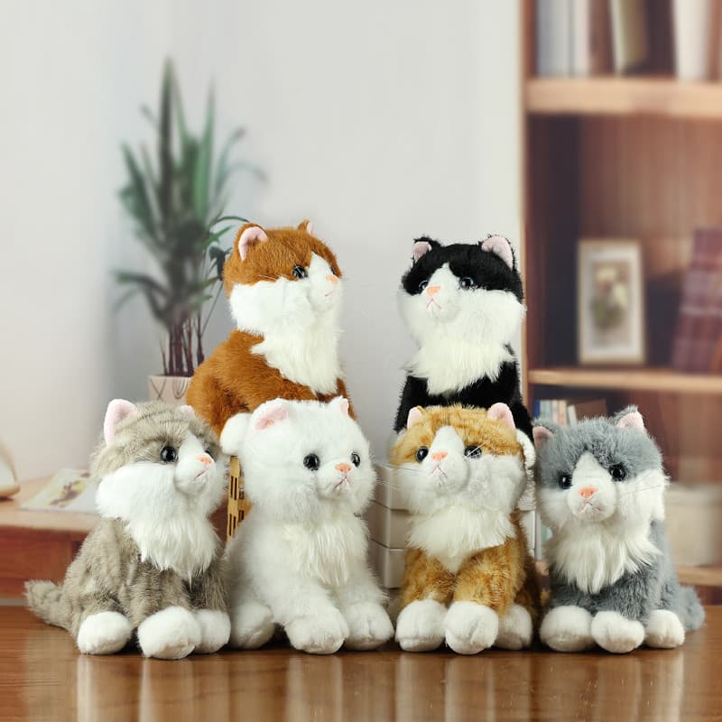 Bonito simulação gatinho brinquedo de pelúcia boneca sentado postura soando pode latir gato boneca crianças dormindo Rag